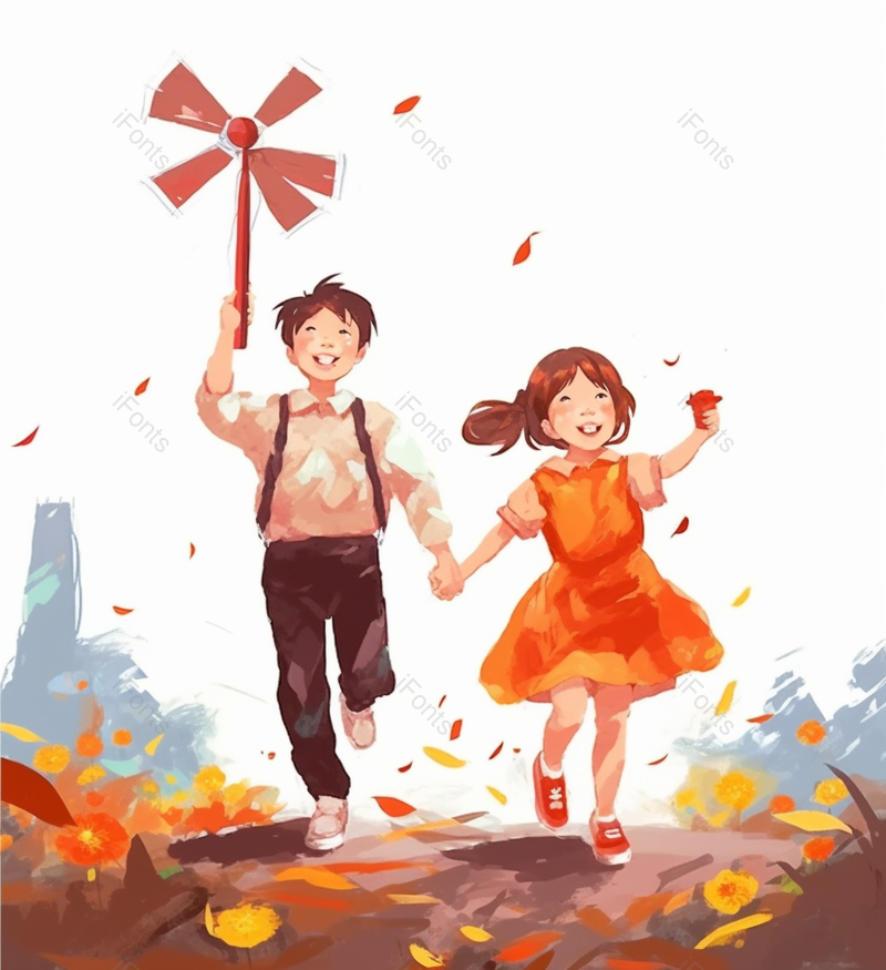 白色背景儿童兄妹同学朋友小朋友孩子手拉手风车两人插画,插画/手绘图,插画/手绘图库,插画/手绘图下载,插画/手绘